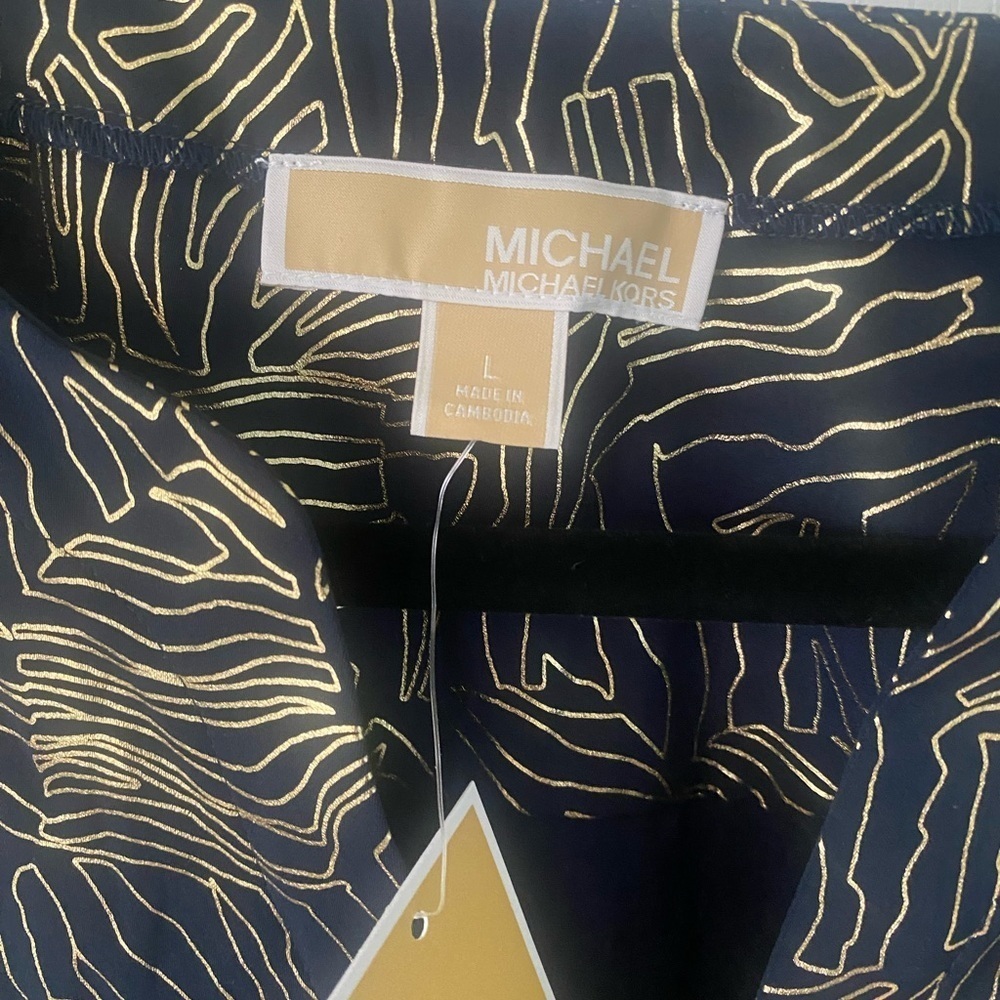 Michael Kors gold and navy blouse size-L - Picture 3 of 10